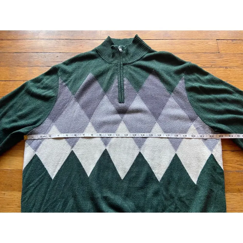 DOCKERS Green/Gray Argyle 1/4 Zip Sweater Mens sz XL